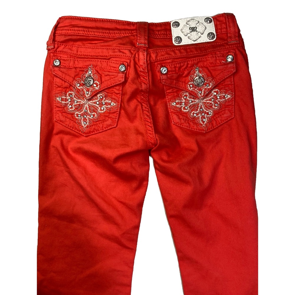 Miss Me Girls Red (Carrot) Denim‎ Jeans Size 14 Skinny Embellished Pockets
